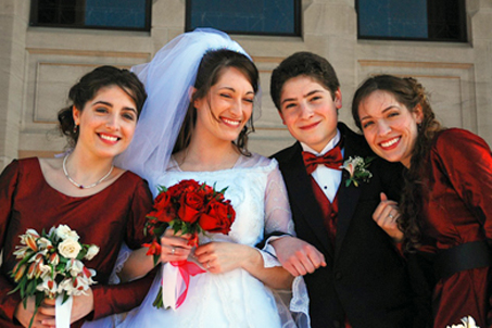 The Bride with siblings, Sarah, Thomas and Lindsay (L-R)