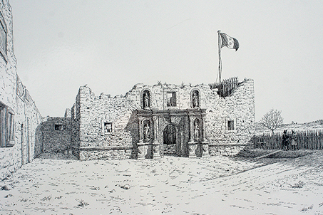 A sketch of the Alamo at the time of the battle